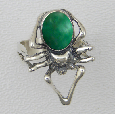 Sterling Silver Spider Ring With Green Turquoise Size 9